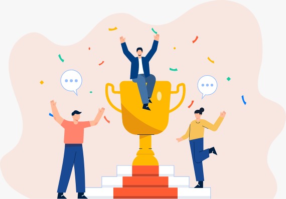 Trophy celebration with team members